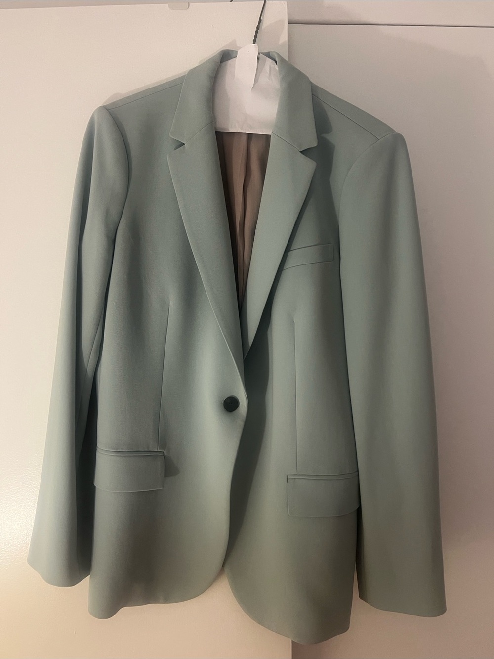Theory Staple Blazer in Crepe (Size 10, Color: Silver Mint)